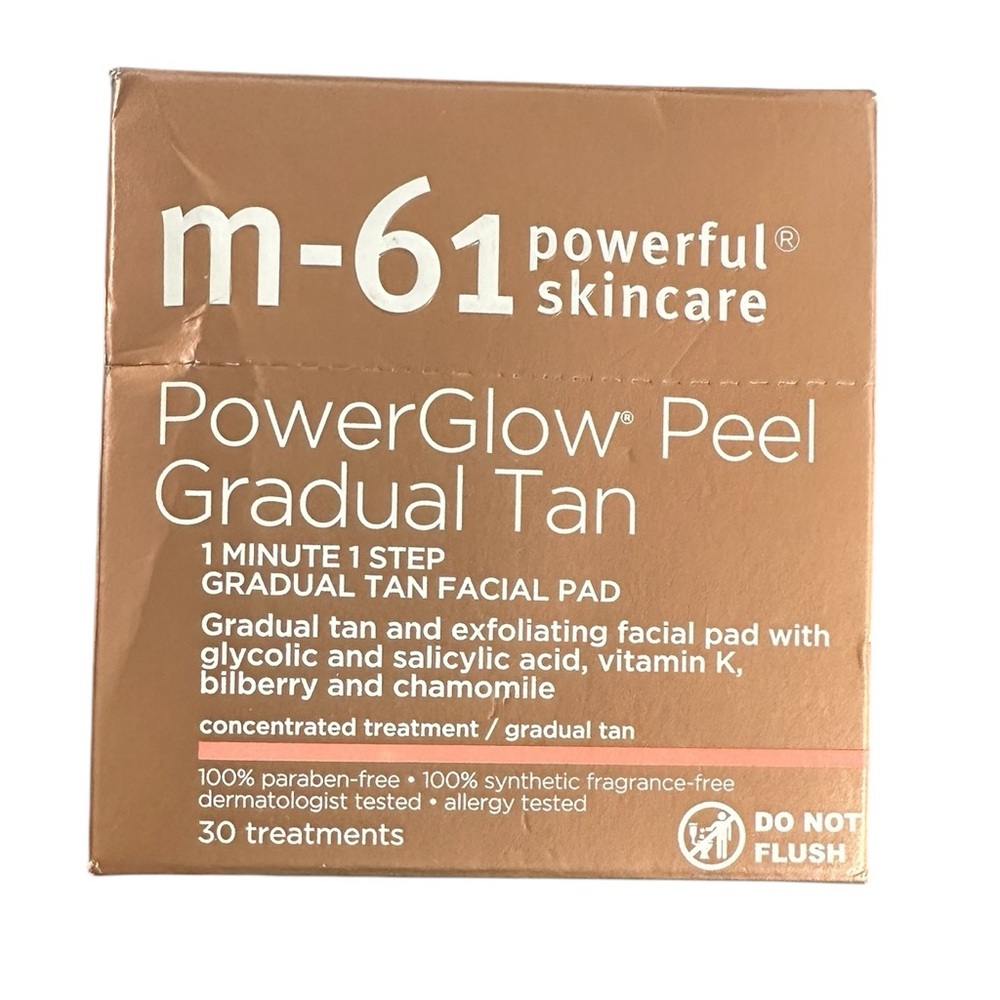 PowerGlow Peel Gradual Tan 1 Minute 1 Step Facial Pad-  30 Treatments New In Box